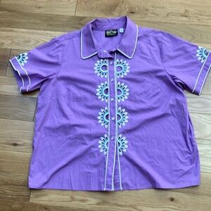Bob Mackie 1X Purple button down with cut outs